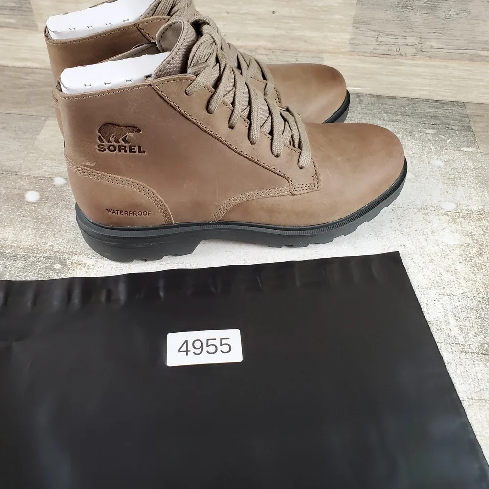 Sorel Cyprus Mens Boots Sz 7 Khaki Ii/Jet Leather Waterproof Lace Up Round Toe